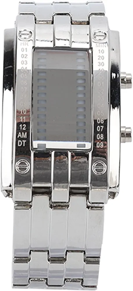 Beufee Reloj para Hombre, Reloj Digital De Moda con Modo De Tiempo Binario, Relojes Digitales LED De Aleación, Reloj De Pulsera Resistente Al Agua para Mujeres Y Hombres(Plata)