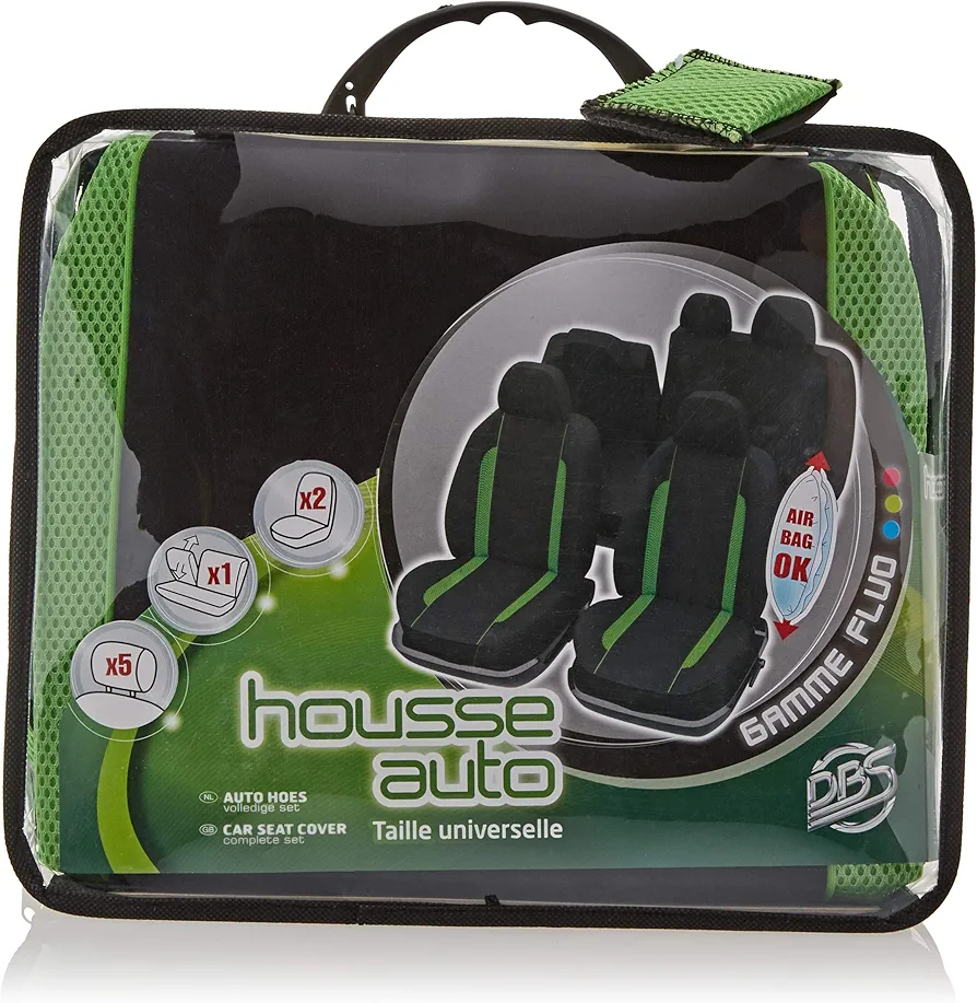 DBS - Fundas de Asientos - Coche/Automóvil - Verde - Universales - Antideslizantes - Lavables, Estándar