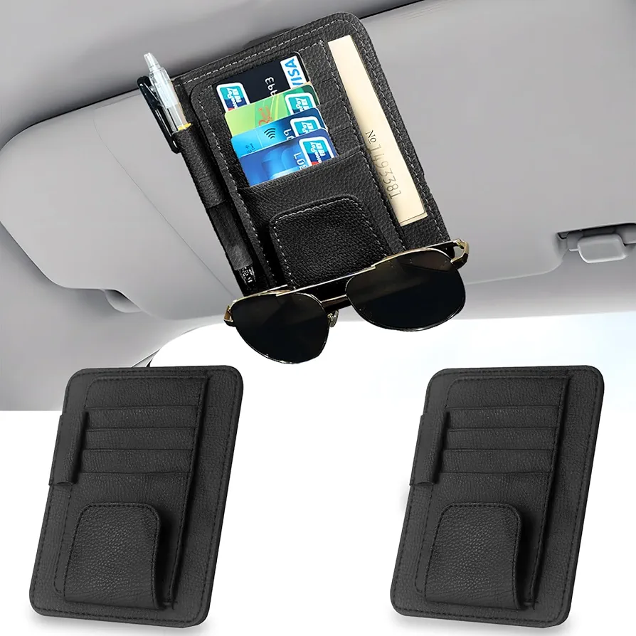 Modixun 2 organizadores de visera para automóvil, soporte delgado de cuero para lentes de sol para automóvil, soporte de documentos para tarjetas, gafas de sol, seguro, registro, bolígrafo, recibo