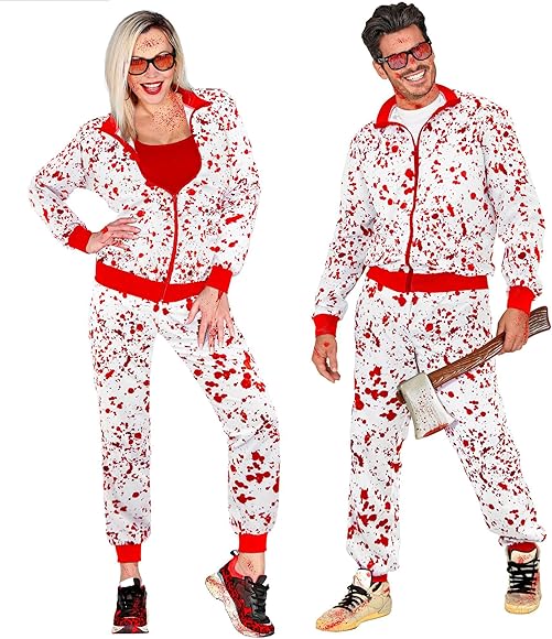 W WIDMANN - chándal de disfraces baño de sangre, blanco con manchas de sangre, jogging traje, traje de terror, disfraz de halloween