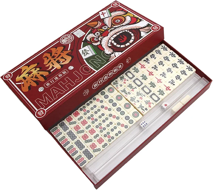 Wenmin Mahjong,Mini Travel Mahjong Set con 144 Fichas y 2 Dados - Portátil y Compacto, Suministros para Viajes, Amigos, Familia, Ocio, Juego, Fiesta, Regalo para Mujeres y Hombres
