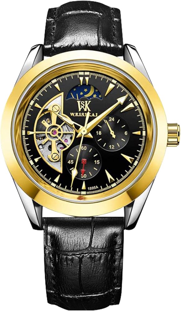 RORIOS Moda Relojes Luminoso Reloj Hombre Mecánico Automático Relojes con Correa de Acero Inoxidable Clásico Esqueleto Reloj de Pulsera