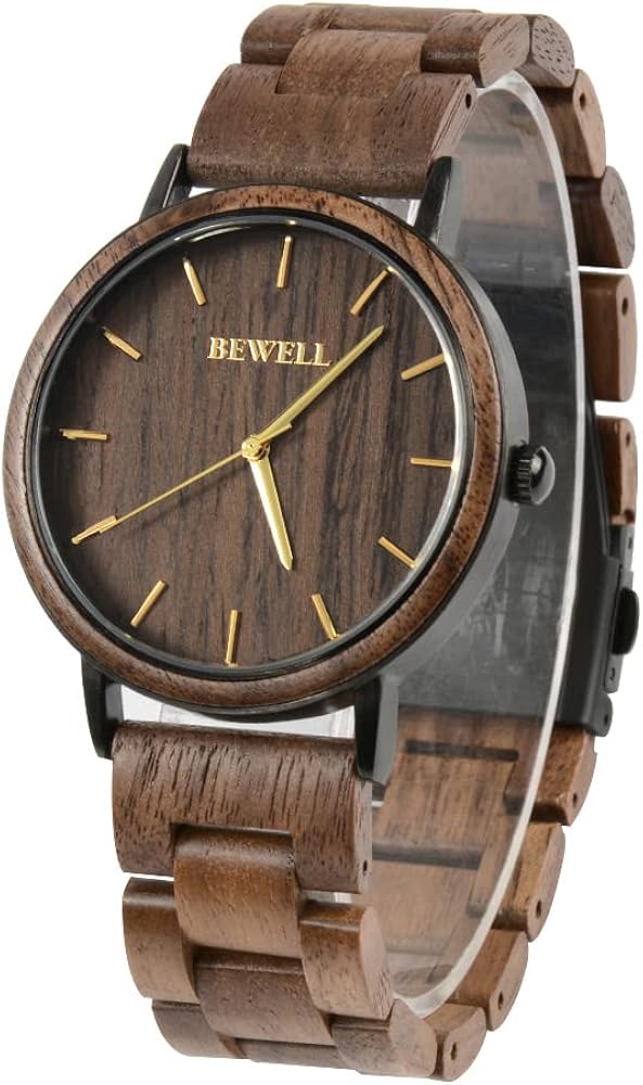 BEWELL Reloj de Pareja de Madera Hecho a Mano Moda Minimalista Ultrafino Reloj de Cuarzo Analógico para Hombres Mujeres W163A
