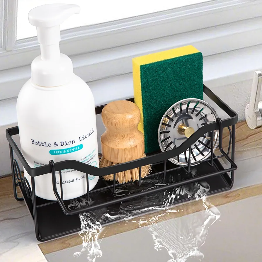 Sinnsally Organizador de Fregadero,Porta Esponja,Soporte para Esponja con Bandeja Autodrenante,Cocina Organizador de Lavado,Accesorios Cocina para Almacenamiento en la Cocina y el Baño