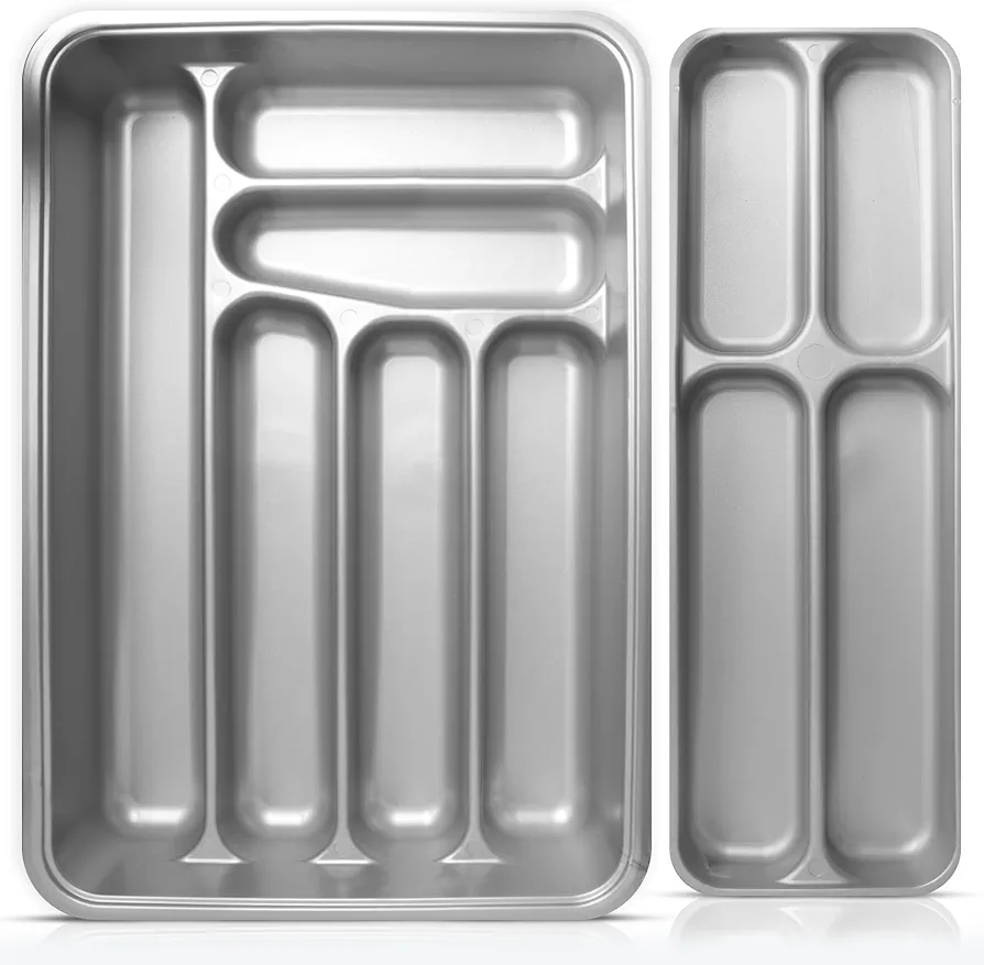 Mypicompany. Cubertero para Cajon en Doble Altura. Organizador Cubiertos para Cajon de Cocina. Bandeja Cubiertos y Otros Utensilios en Color Gris.