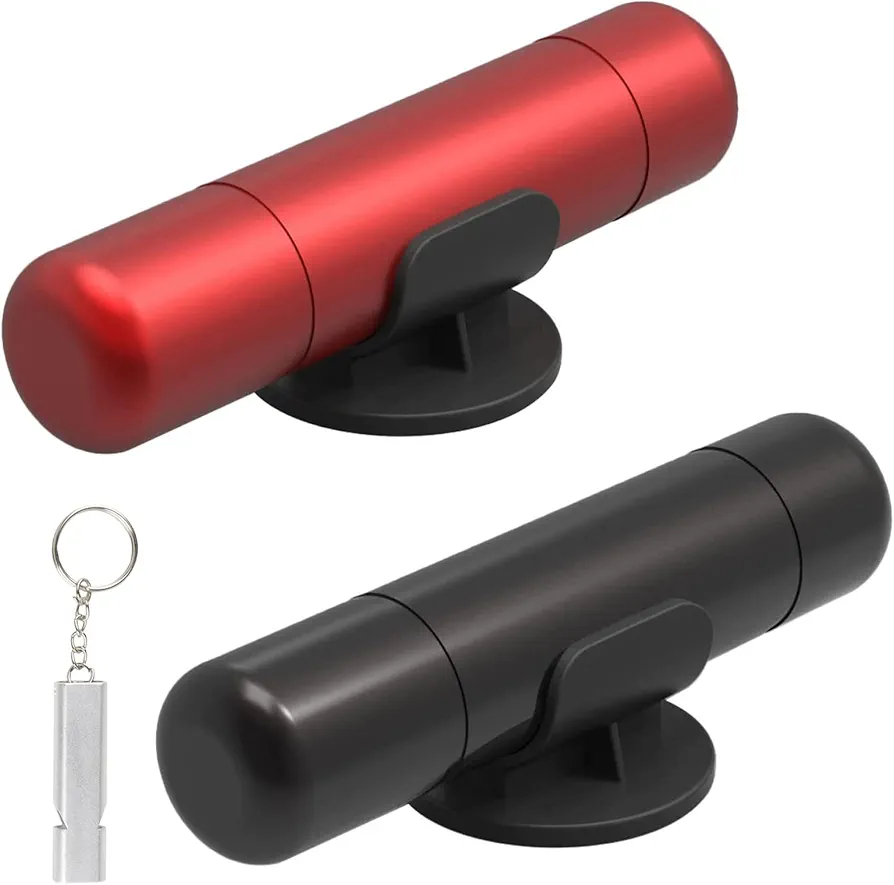 KDUH Martillo Seguridad Coche 2 en 1 Juego 3 Piezas Martillo Seguridad Coche Cortador Cinturón Seguridad Martillo Emergencia Rompedor Ventanas Herramienta Emergencia Accesorios Coche (Negro y Rojo)