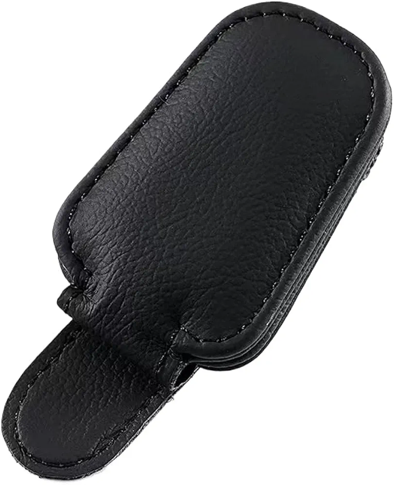 Soporte para gafas de coche, soporte para gafas, soporte para gafas de cuero genuino, soporte para gafas con clip automático para coches, accesorios de coche para mujeres y hombres (negro)