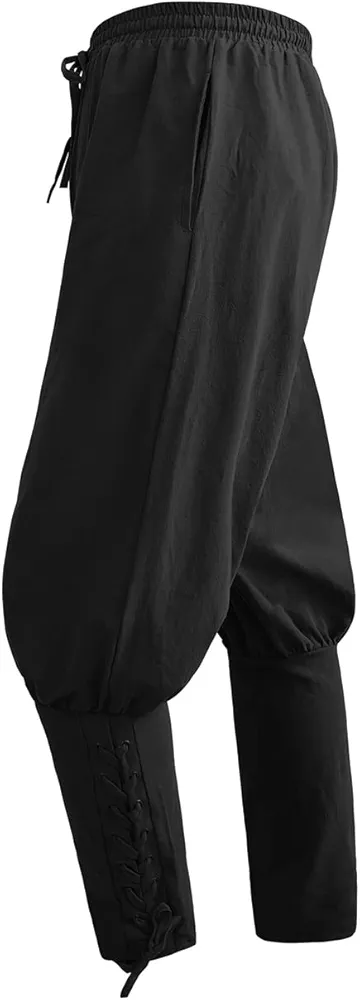 Disfraz de Halloween para hombre, disfraz de pirata medieval, pantalón con cordones, pantalones renacentistas, steampunk, pantalones de ocio, vampiro, cosplay, carnaval, disfraz (negro, 2XL)