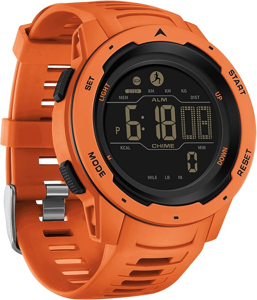 findtime Reloj de pulsera con podómetro, color negro, con calorías, resistente al agua, cronómetro, cronómetro, reloj de fitness para hombre, digital, militar, táctico, doble zona horaria, deporte,