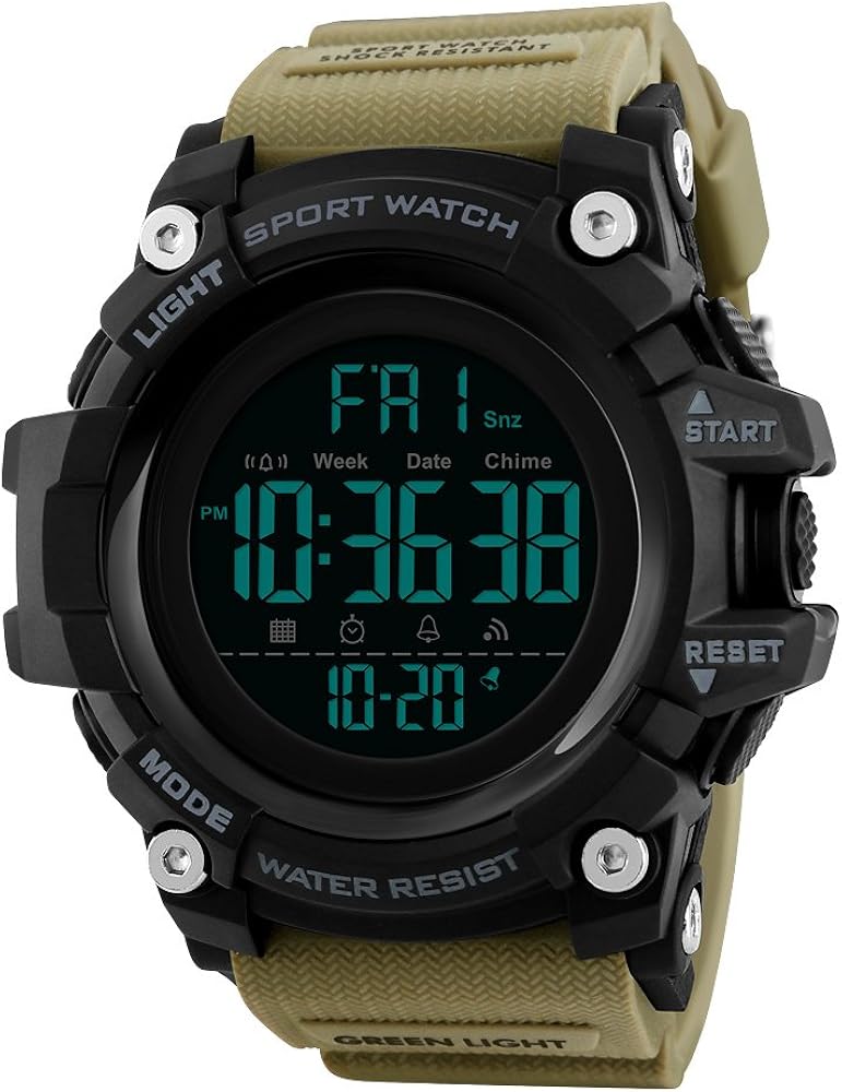 FeiWen Simple Relojes de Hombre Grande Dial LED Electrónica Outdoor Digitales 50M Impermeable Plástico Bisel con Goma Correa Deportivo Reloj de Pulsera