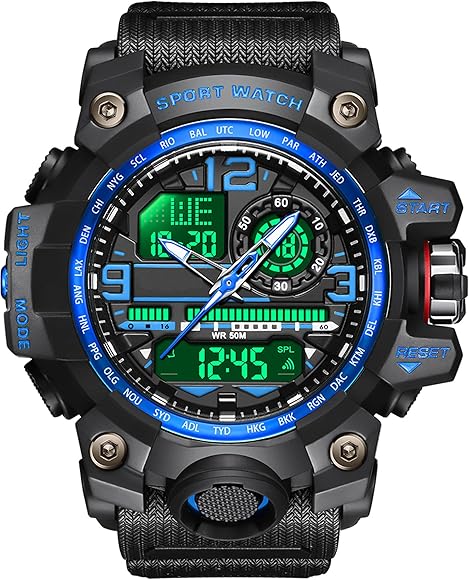 findtime Reloj de pulsera grande militar para hombre, analógico, reloj digital 5 ATM, resistente al agua, para exteriores, reloj deportivo táctico, con alarma, fecha, 12/24 h, LED, cronómetro para
