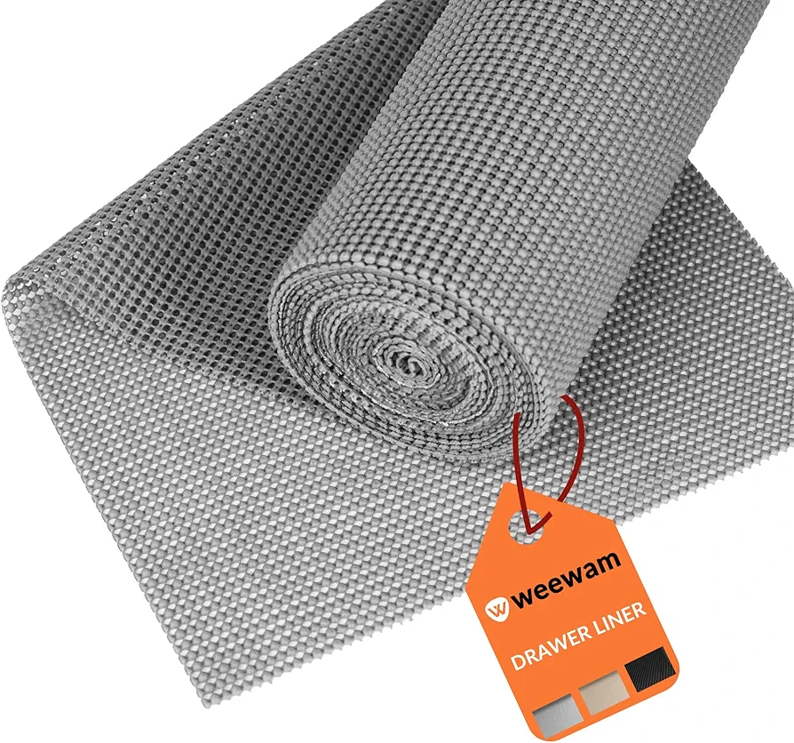 Rollo de Alfombrilla Antideslizante para Cajones de Cocina, Weewam 45 x 400 cm (XXL) Forro EVA para Muebles de Cocina, Tapete Protector Armarios Cajones Estantes, Sostenible y Impermeable (Gris)