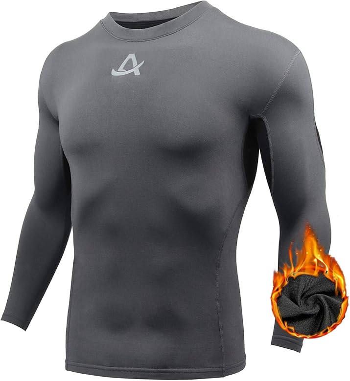 AMZSPORT Top de Compresión para Hombre Camiseta Deportiva de Manga Larga Térmica Capa Base para Gimnasio Correr Ciclismo Entrenamiento