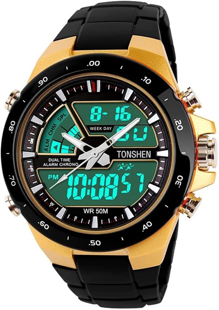 TONSHEN Digitales Relojes de Hombre Mujer Chico Deportivos Bisel Plástico Correa Outdoor Cuarzo Relojes de Pulsera Waterproof 50M Resistente Agua Doble Tiempo Alarma