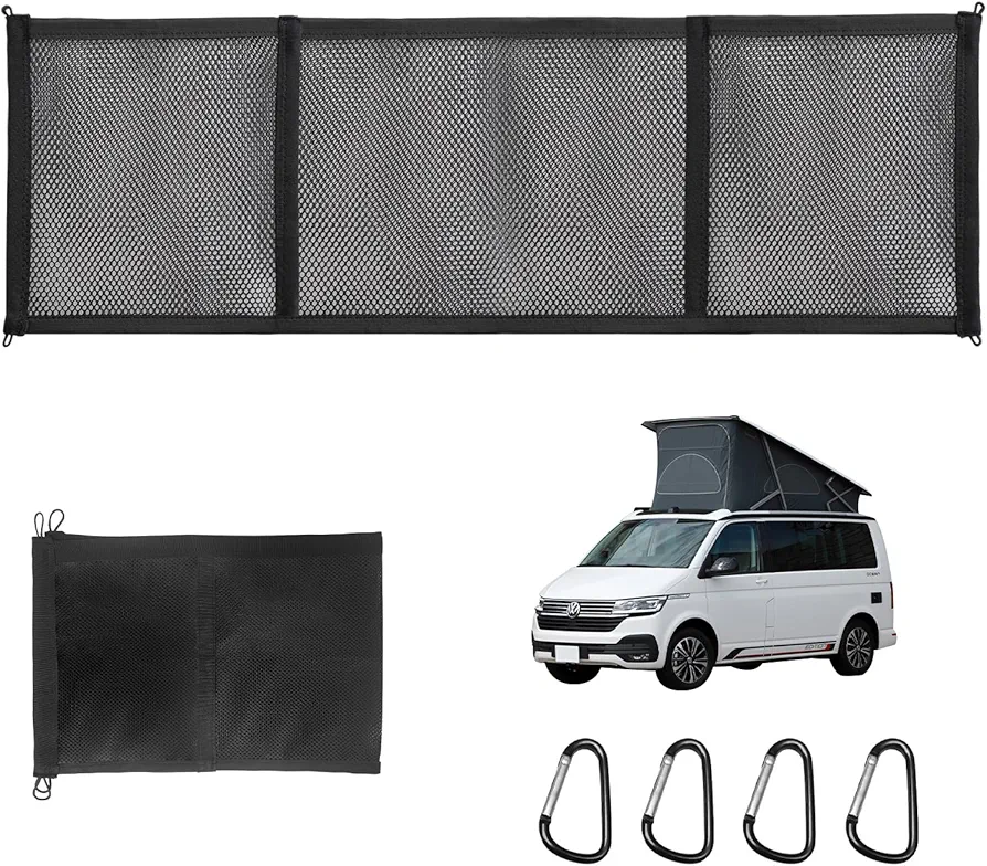 Red de Almacenamiento para Equipaje Compatible con VW T5 T6 Bulli Multivan California Beach Caravelle, 90 x 35 cm, de Nailon, para el Techo de Autocaravanas