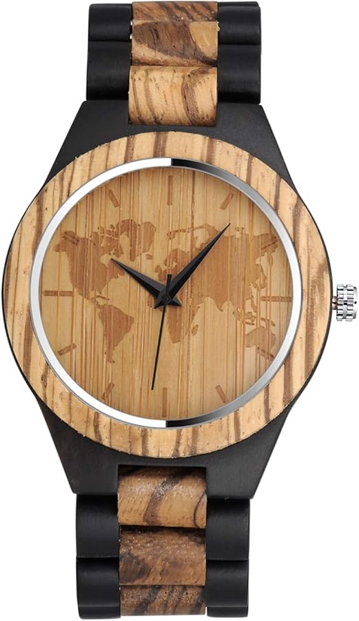 Unendlich U- Reloj Redondo de Madera para Hombre Hecho a Mano en Madera de bambú con Movimiento de Cuarzo Analógico Relojes Lujoso Moda Casual Idea Regalo Navidad