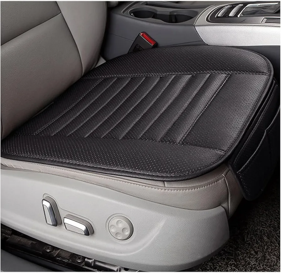 Adunsiaoto Súper Transpirable Cuero Bambú Carbón Cojin Coche Asientos, Cojin Asiento Coche Delantero de Cuero de PU, Interior Coche Cojin Asiento Delantero, Coches Cojines de Asiento(Negro)