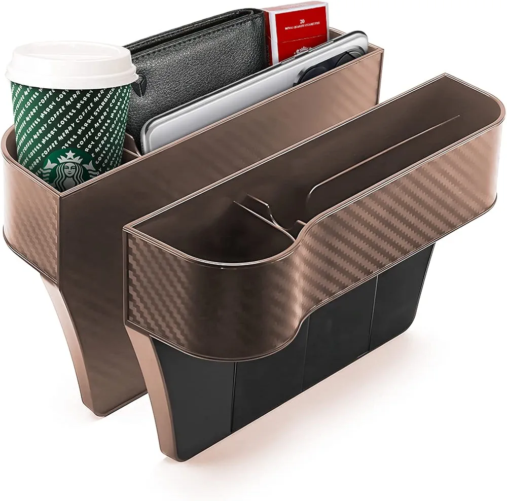 Adunsiaoto 2 Piezas Organizador de Almacenamiento Gap Asiento de Coche, Asiento Universal Auto Gap Organizador Caja, Caja de Almacenamiento de Asiento de Automóvil, para Móviles Llaves(Marrón)