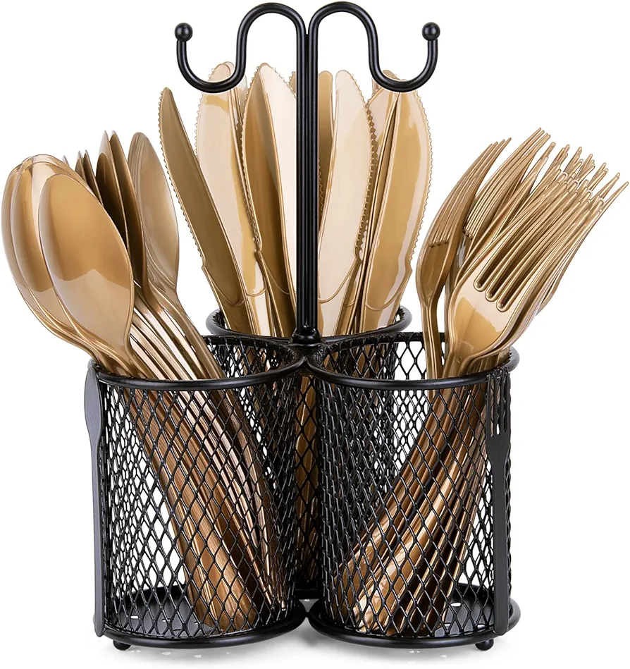 Jortmrd Porta Utensilios de Cocina Porta Cubiertos Soporte Utensilios Cocina 3 en 1 Portarcubiertos Redondo de Metal Rejilla Escurridor Cubiertos Cocina Utensilios Cesta Almacenamiento para Encimera