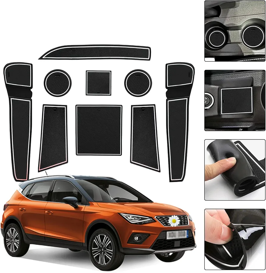 SHAOHAO para Seat Ibiza MK5 6F/KJ1 2018-2023 2024 / Arona 2017-2023 2024 Antideslizante Mat Antipolvo Esterilla para Puerta Interior Taza Brazo Almacenaje Caja Seat Ibiza Blanco