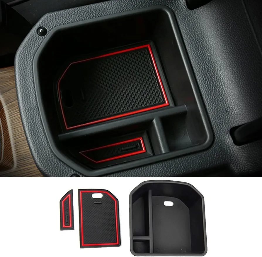 CDEFG para T-ROC Caja de almacenamiento, Consola Central Apoyabrazos Caja del coche Interior V W T ROC Center Armrest Storage Box, Con Tapete Antideslizante Accesorios Interiores del coche (Rojo)