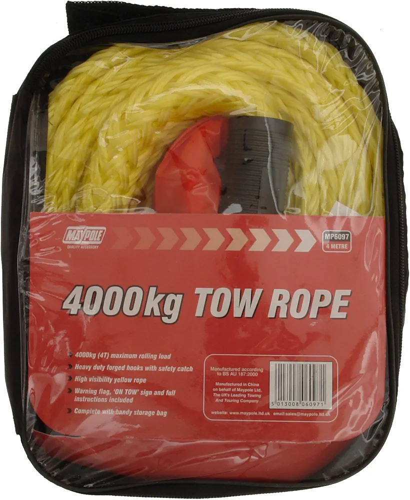 Maypole Cuerda de Remolque Resistente de 3,5 m, 4000 kg con Ganchos forjados, señal On Tow, 4 toneladas para recuperación de automóviles, 4 x 4 y Furgonetas