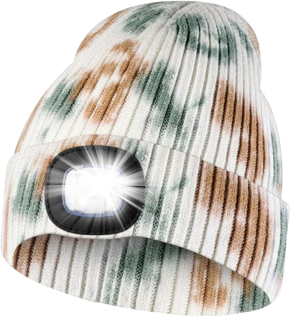 KAVAVO Gorro con luz, Gorro con luz LED Recargable por USB, Gorro de Punto con Calentador de Invierno Unisex para Caminar por la Noche, Pescar, Acampar, Cazar