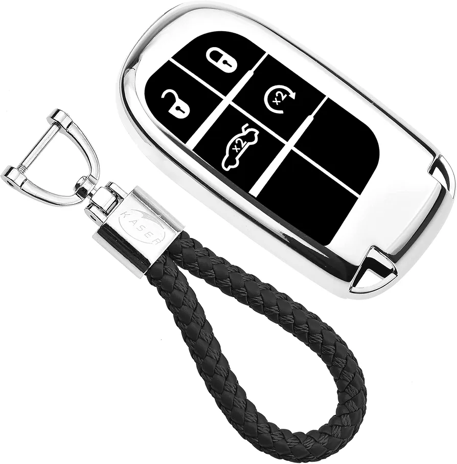 KASER Funda Carcasa Llave Coche Silicona TPU Compatible para Jeep Keyless Cherokee Renegade Fiat 500X Llaveros Cover Protección Mando a Distancia Keyless (Plata)