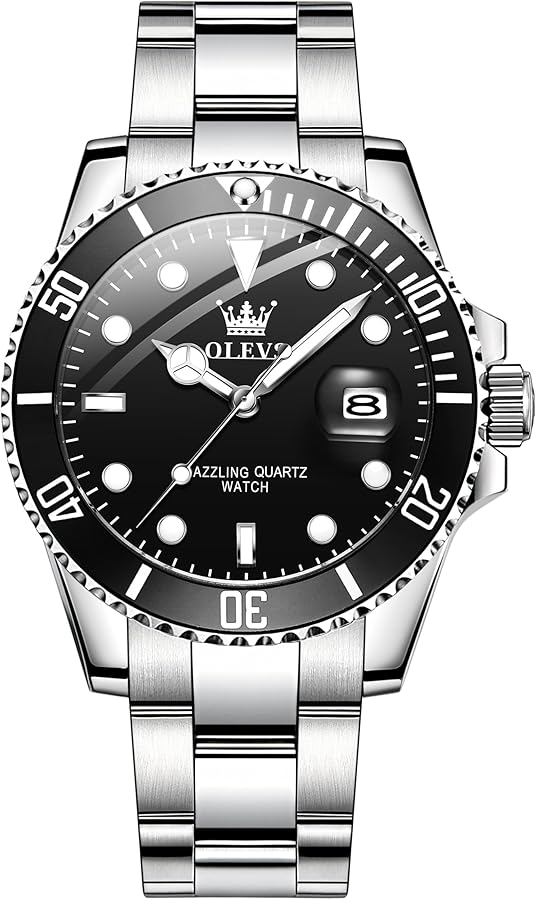OLEVS Men's Watch, Big Face Stainless Steel Analog Quartz Dress Watch, Luxury Gold Silver Tone Date Display Waterproof Luminous Wrist Watch for Men