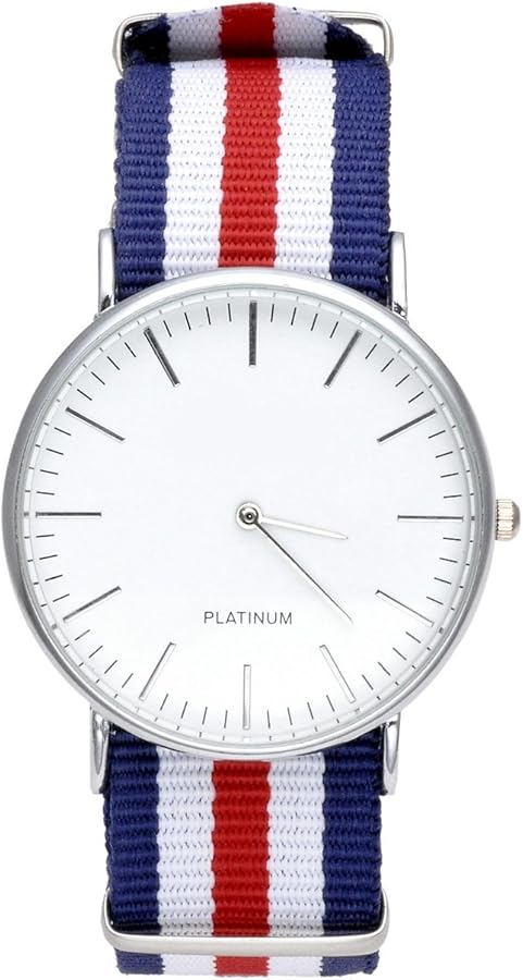 Relojes JSDDE, ginebra para hombre de pulsera para mujer de nylon correa de tela correa analógico cronógrafo reloj de arranque Quarzhr (doble rojo-blanco-azul)