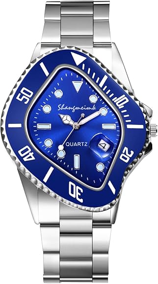 JewelryWe Reloj Analógico Cuarzo Hombre: Relojes Redondos Caja con Forma Correa de Acero Inoxidable Extraíble Escala de Puntos Calendario con Lupa - para Ocio Negocios Regalos