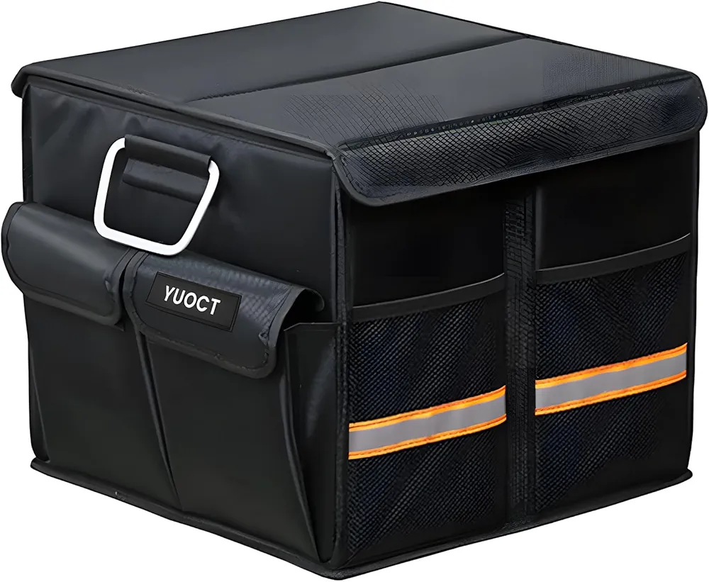 YUOCT 35cm S 36L Grande Organizador Maletero Coche Grande, Viaje Caja Almacenamiento Organizador Coche,Resistente,Plegable,Multicompartimento, Esenciales Para Coche Negro (S 13.8 x 13.8 x 11.8in)