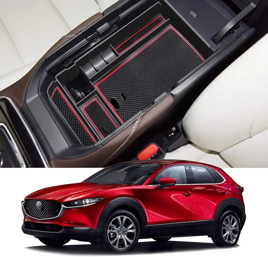 LFOTPP CX-30 DM Reposabrazos Bandeja, CX30 Coche Interior Accesorios organizador, Guantera Central Organizar Caja (Rojo)