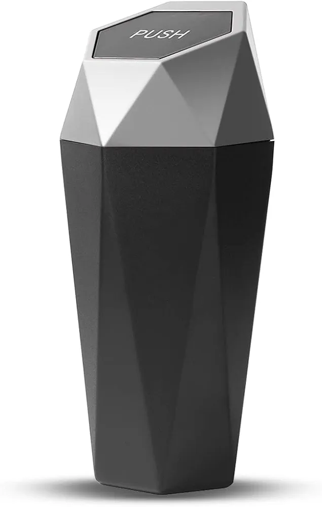 CGEAMDY Bote de Basura para Coche con Tapa, Mini Cubo de Basura del Vehículo, Pequeño Portátil Caja de Almacenamiento para Soporte Tazas de Coche, Papelera para Hogar, Oficina, Cocina (Plata)