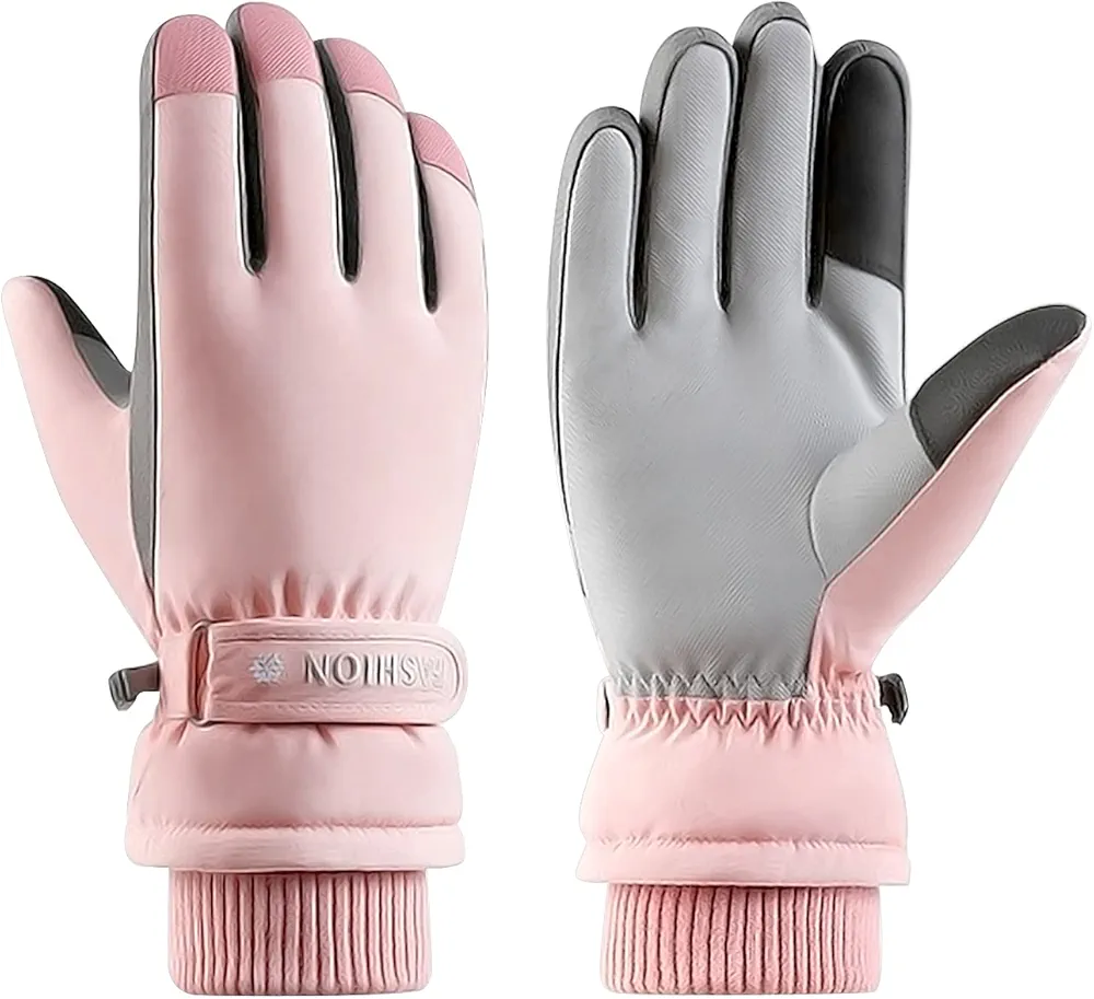 Andiker Guantes Impermeables del esquí de Las Mujeres, Guantes Termales de la Pantalla táctil del Invierno con vellón, Guantes de Snowboard a Prueba de Viento para Esquiar, y Bicicleta