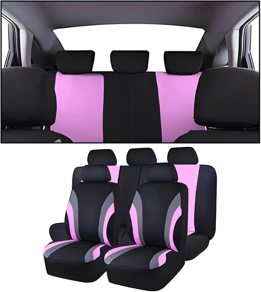 JNNJ 9 Piezas Fundas para Asientos De Coche Universal, Asientos Y Reposacabezas Coche Fundas, Protector para Asientos Delanteros Y Traseros De Automóvil, para SUV Camión Transportar(Rosa)