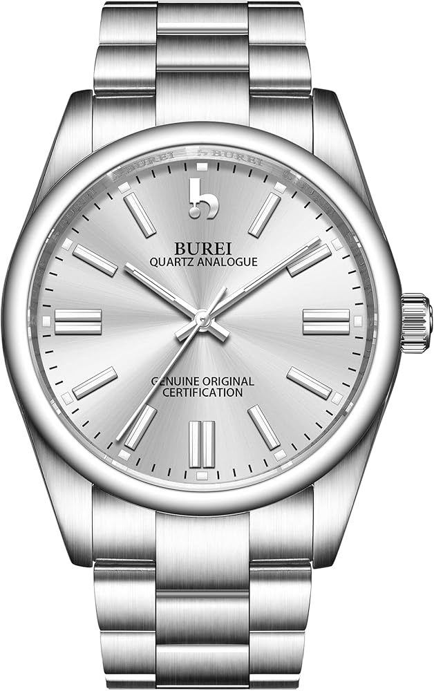 BUREI Reloj de Moda de Acero Inoxidable para Hombre, Relojes de Pulsera de Cuarzo con Movimiento japonés para Hombre, Reloj clásico de Lujo de 42mm