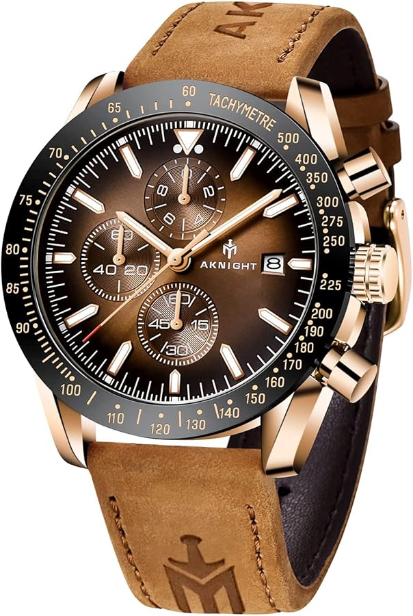 AKNIGHT Relojes de los Hombres, cronógrafo Reloj de los Hombres, Impermeable de Acero Inoxidable analógico Casual de Negocios de Vestir Relojes de Pulsera