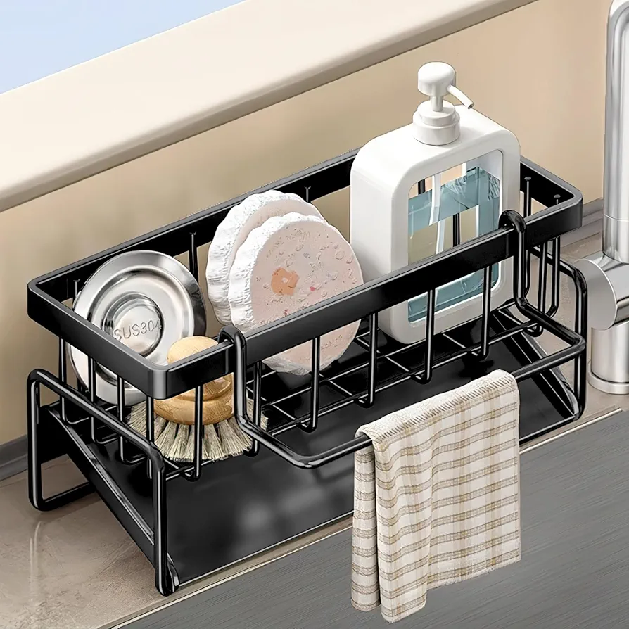 HENGBIRD Acero Inoxidable Porta estropajos Fregadero Desagüe Automático para Guarda estropajos Fregadero Soporte Estropajo Fregadero, Accesorios de Cocina.