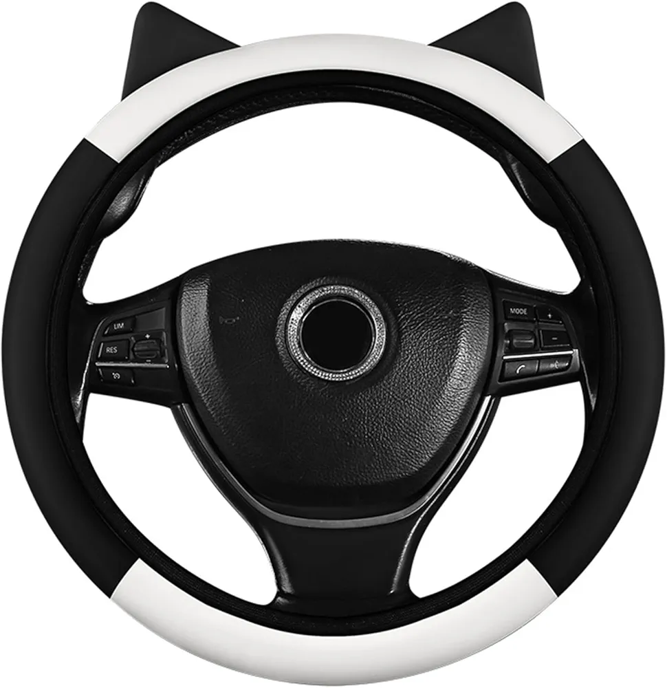 SacJkt Funda Volante Coche, Funda para Volante de Cuero, Bonita Funda para Volante de Coche, Funda Universal Antideslizante para Volante de Coche para Las Cuatro Estaciones (Blanco y Negro)
