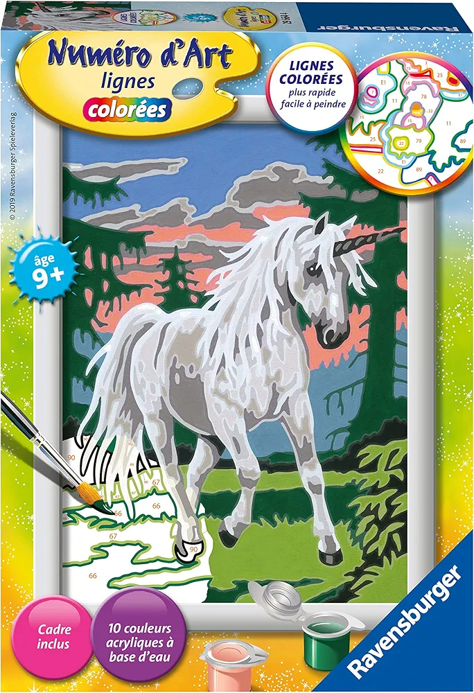 Ravensburger 4005556296644 - Pequeño Unicornio en Bosque, para niños, niños, Caballo, Juguetes para niñas, Animales, Ocio Creativo, número de Arte, líneas de Colores, Pintura