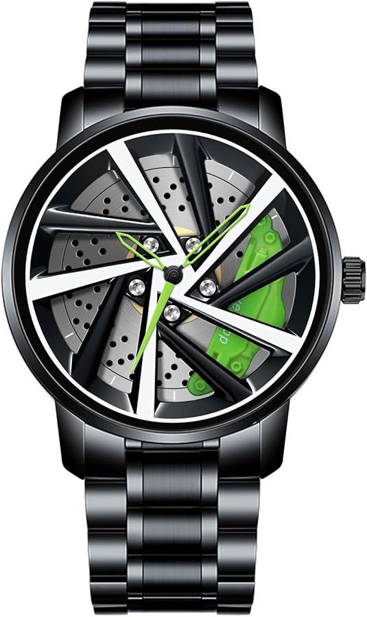 CIVO Reloj con Pulsera de Acero Hombre: Analógico Relojes - Elegante Relojes para Hombre Rueda de Coche Llanta Negro