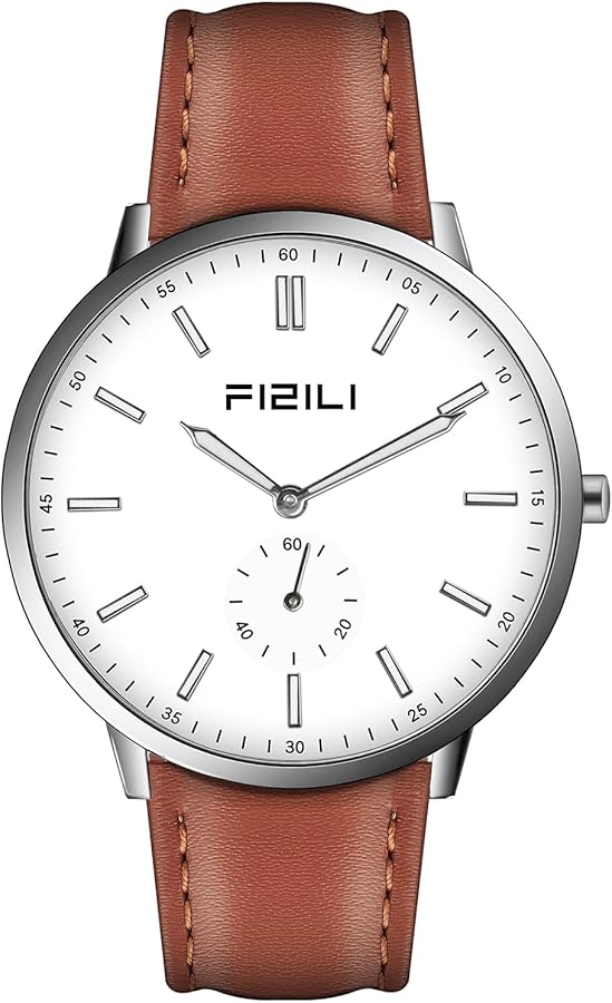 Reloj de pulsera para hombre, ultrafino, analógico, de cuarzo, resistente al agua, minimalista, con escala luminosa y manecillas, correa de piel para hombre