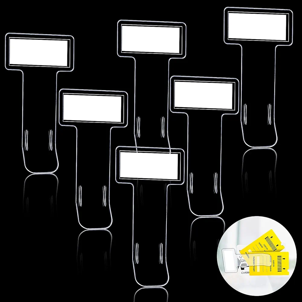 AOZUO 6 unidades de soportes para el ticket de aparcamiento para parabrisas de coche, clip de plástico transparente autoadhesivo transparente para factura visible, accesorios universales para coche