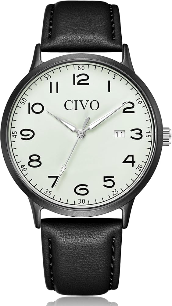 CIVO Reloj de Pulsera Hombre Mujer Correa Cuero - Analogico Relojes Grande Numeros - Vintage Reloj Fecha Luminoso Regalo Hombre Mujer Clásico Elegante