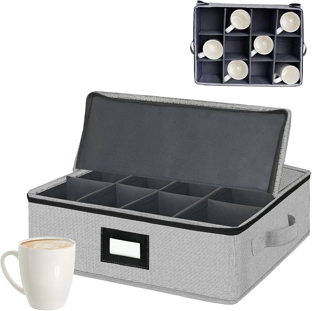 Tazas Soportes,Taza de café Ganchos Organizador de Utensilios de Cocina Caja de Almacenamiento de Taza Contenedor Protector de Caja Plegable para 12 Tazas de Café, Taza 43 * 34 * 15 cm
