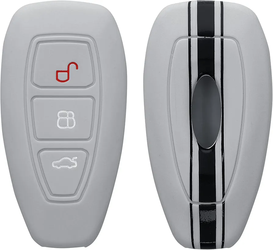 kwmobile Carcasa Compatible con Llavero de Ford Llave de Coche Keyless Go de 3 Botones Funda - Funda para Mando de Coche de Silicona - Negro/Gris