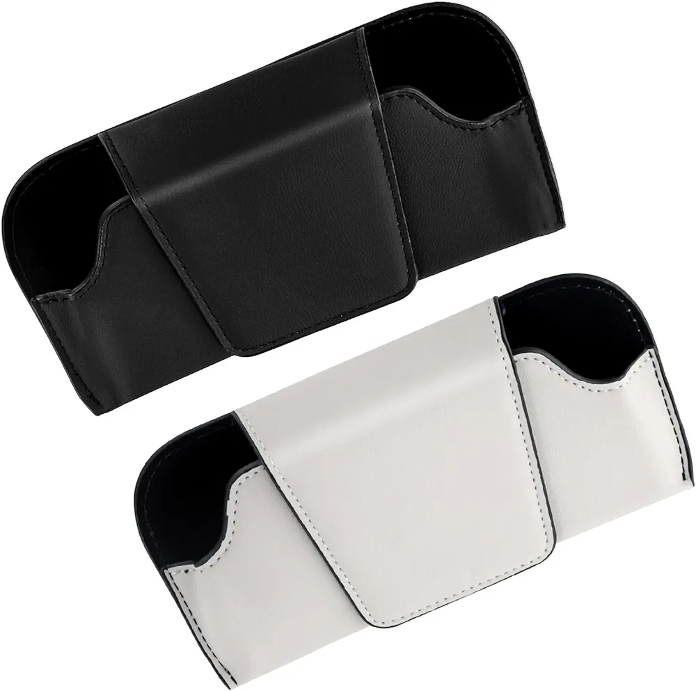 Weigudoc Soporte de Gafas para Coche, Soporte de Gafas de Sol de Cuero 2pcs, Estuche de Gafas de Visera de Coche Multifuncional, Accesorios de Coche Universales para el Interior Gris + Negro