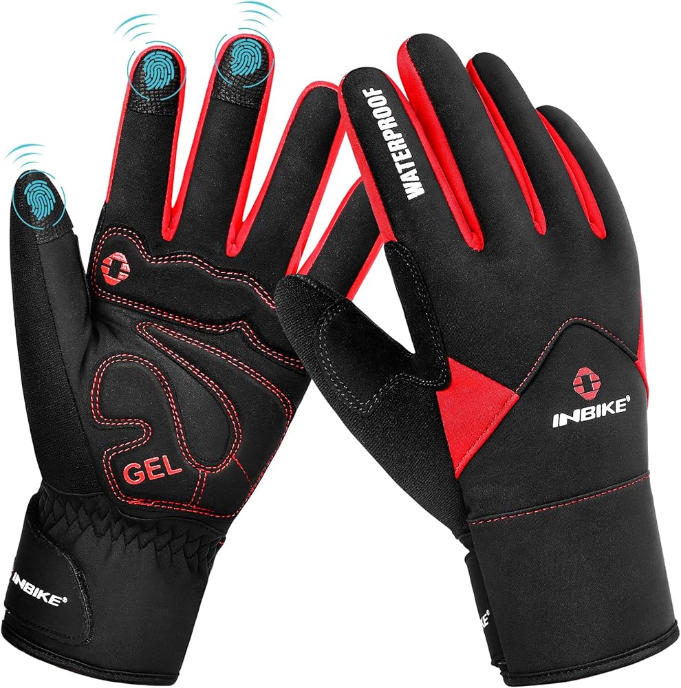 INBIKE Guantes Invierno Guantes Termicos para Ciclismo Moto Impermeables, Guantes de Pantalla Táctil para Hombre Mujer con Dedos Completos Cortavientos
