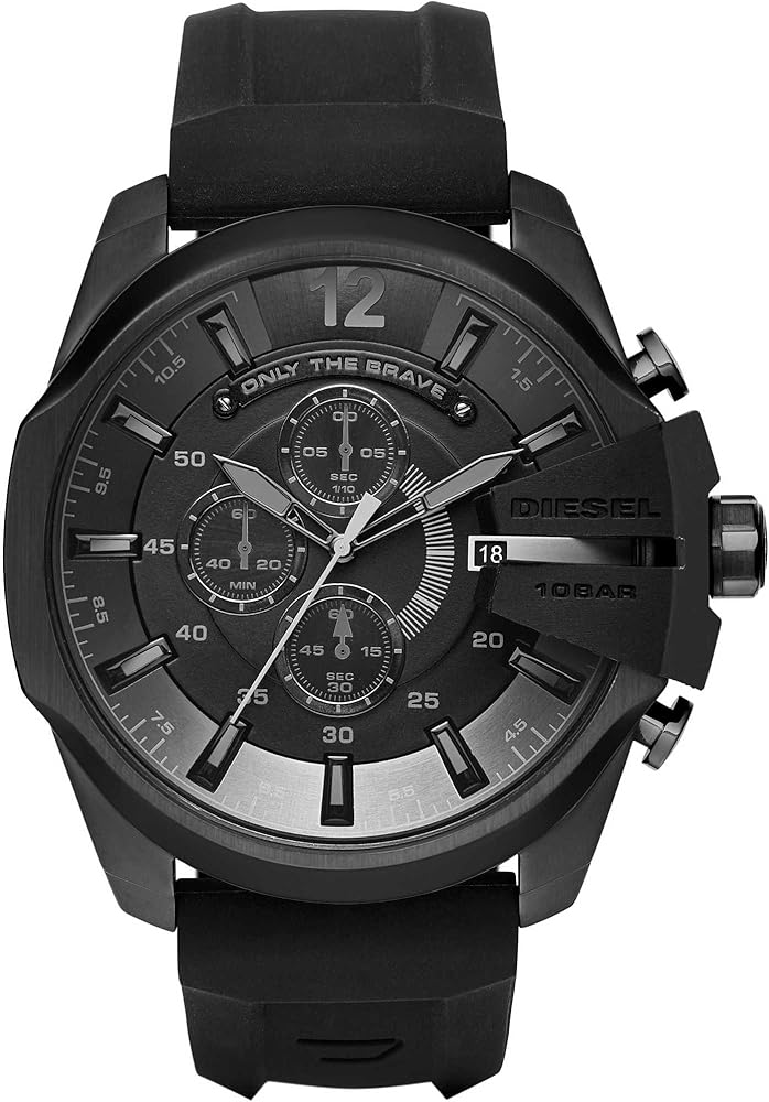 Diesel Reloj para hombre Mega Chief, movimiento cronógrafo de cuarzo, caja de acero inoxidable plateado de 59 mm con correa de acero inoxidable, DZ4308